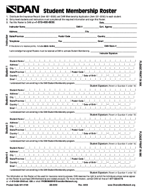 DAN Student Membership Roster