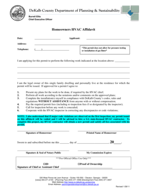 Homeowners HVAC Affidavit