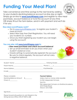 Student Meal Plan Registration Form