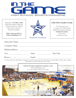 High School Sports Magazine Subscription Form