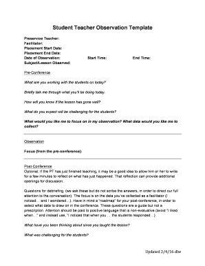 Student Teacher Observation Template