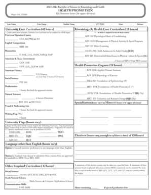 Bachelor of Science in Kinesiology and Health Degree Plan