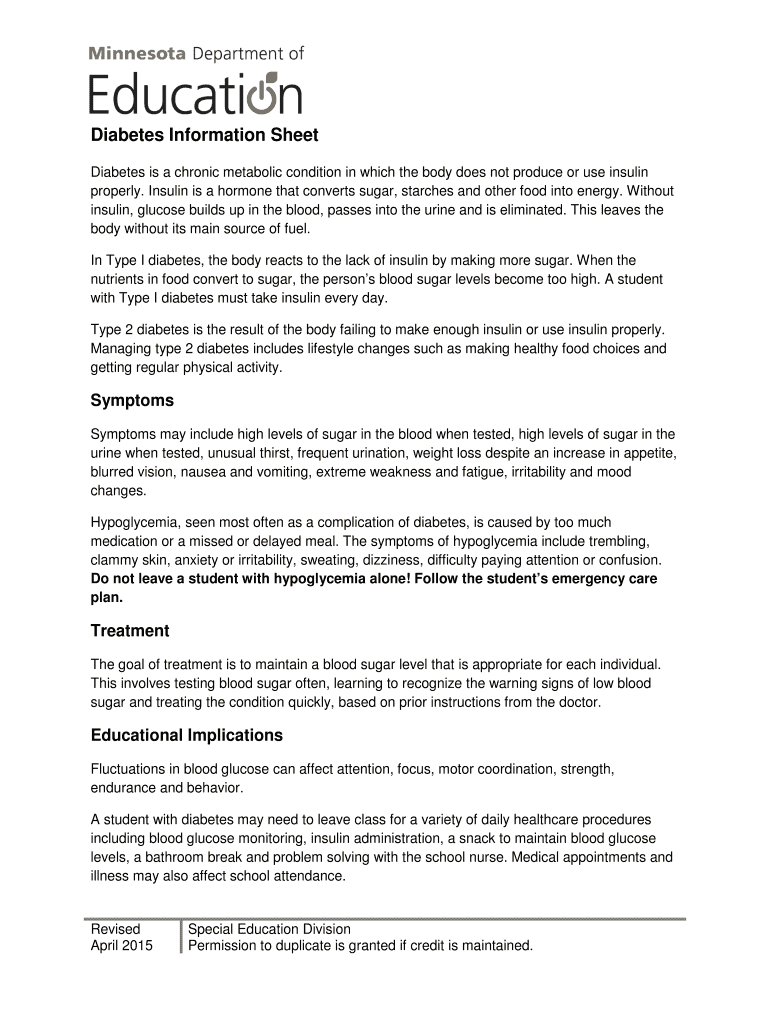 Fillable Online Diabetes Information Sheet Fax Email Print - pdfFiller