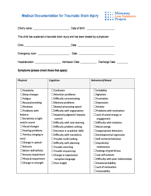 Medical Documentation for Traumatic Brain Injury