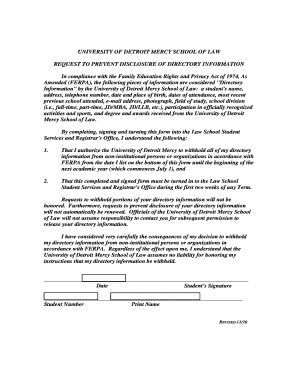 Request to Prevent Disclosure of Directory Information