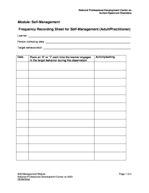 Frequency Recording Sheet for Self-Management