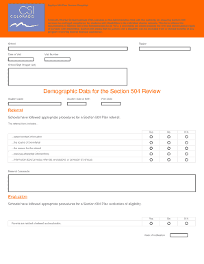 Section 504 Plan Review Checklist
