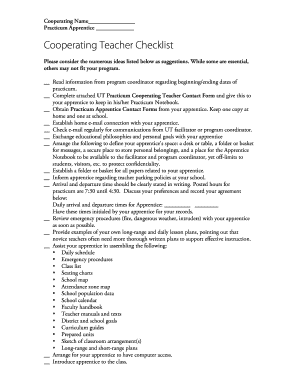 Cooperating Teacher Checklist
