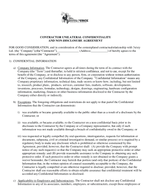 Contractor Unilateral Confidentiality and Non-Disclosure Agreement