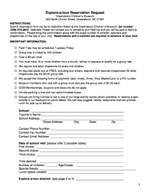 Greensboro Children’s Museum Field Trip Reservation Request