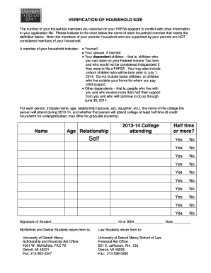 FAFSA Household Verification Form