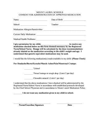 Mount Laurel Schools Medication Consent Form