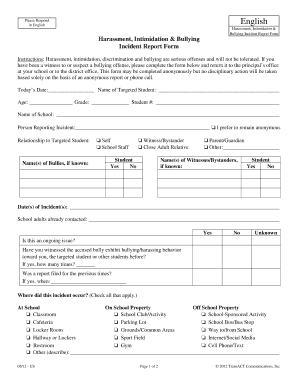 Harassment Intimidation Bullying Incident Report Form