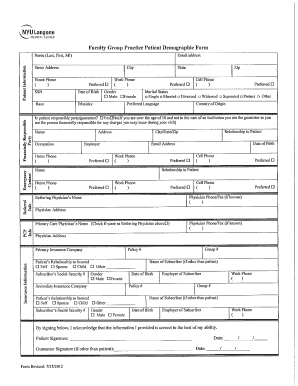 NYU Langone Patient Demographic Form