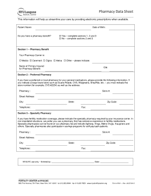 Fertility Center Pharmacy Data Sheet