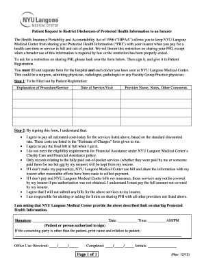Patient Request to Restrict PHI Disclosures
