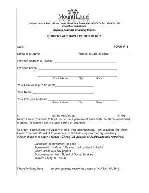Student Affidavit of Residency