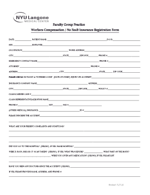 Workers Compensation No Fault Insurance Registration Form