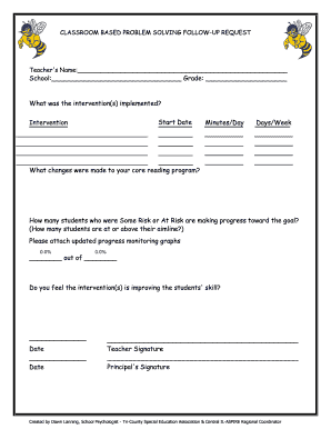Classroom Based Problem Solving Follow-Up Request