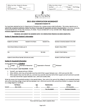 2015-2016 Verification Worksheet