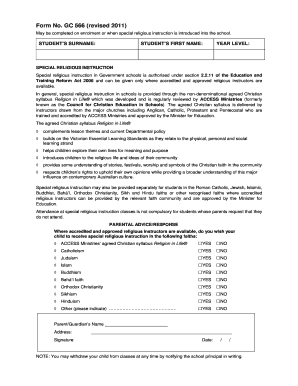 Special Religious Instruction Enrollment Form