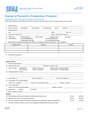 Owner’s/Tenant’s Protective Product Application