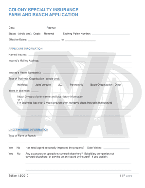 Farm and Ranch Insurance Application
