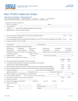 Non Profit Fraternal Clubs Application