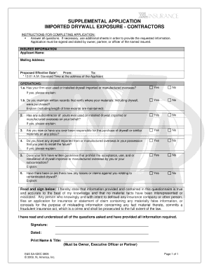 Supplemental Application for Imported Drywall Exposure
