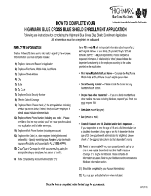 Highmark Blue Cross Blue Shield Enrollment Application