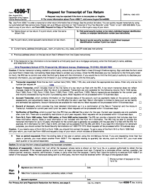 IRS Form 4506-T Request for Transcript of Tax Return