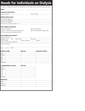 Dialysis Emergency Preparedness Form