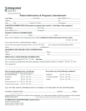 Pregnancy Questionnaire Form