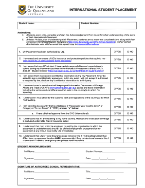 International Student Placement Acknowledgement Form