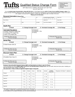 Tufts University Qualified Status Change Form