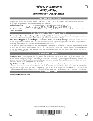 Fidelity 403(b)/401(a) Beneficiary Designation Form