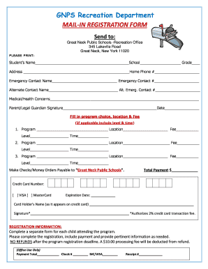 Great Neck Public Schools Mail-In Registration Form