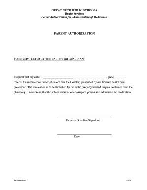 Parent Authorization for Medication Administration