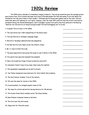 1920s History Review Worksheet