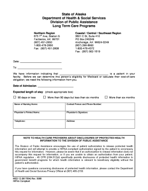 Alaska Medicaid Nursing Home Information Request