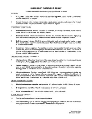2013 Fiduciary Tax Return Checklist