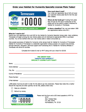 Habitat for Humanity Specialty License Plate Pre-Order Form