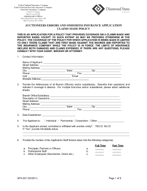 Auctioneers Errors and Omissions Insurance Application