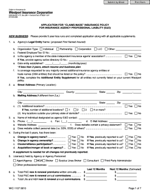 Application for Claims Made Insurance Policy