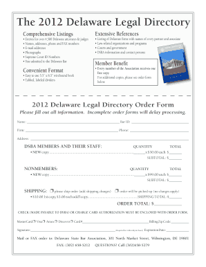 2012 Delaware Legal Directory Order Form