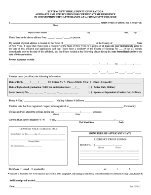 Affidavit and Application for Certificate of Residence