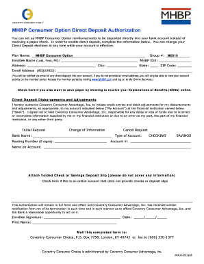 MHBP Consumer Option Direct Deposit Authorization