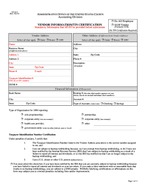 AO 213 Vendor Information and TIN Certification