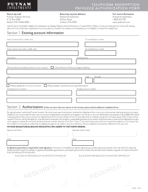 Putnam Investments Telephone Redemption Authorization Form