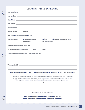 Learning Needs Screening Form
